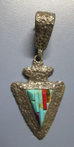 Sterling Turquoise Inlay Pendant Signed 10.9 Grams 925 - Picture 1 of 5