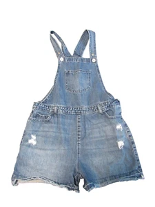 Justice Denim Blue Jeans Bib Shortalls short overalls distressed Size 14 Girls - Picture 1 of 9