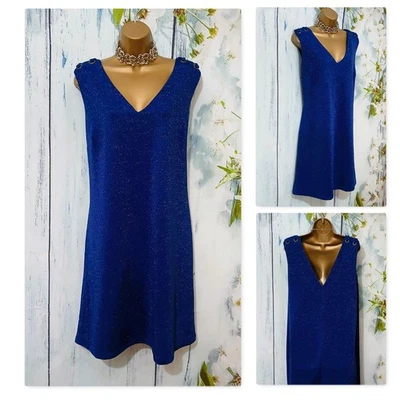 NUEVO VESTIDO GEORGE Talla 18 Azul Brillante Brillo Fiesta Ocasión Vestido Elástico Foto 1 de 4