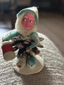 Putz Elf Gnome Pinecone Christmas Spun Cotton Japan Ornament Vintage - Picture 1 of 6