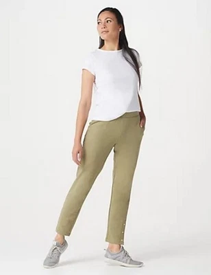 Denim & Co Active Verde Oliva Terry Francés Pull-On con Pantalones Parte Inferior Broches Nuevo Foto 1 de 4