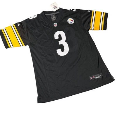 НОВАЯ молодежная футболка Pittsburgh Steelers L 14/16 черная Рассел Уилсон No3 на поле - Изображение 1 из 4