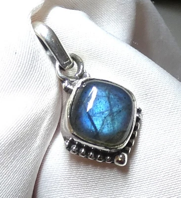 Anhänger 925 Silber eckiger Labradorit mit Blauschimmer modisches UNIKAT NEU - Bild 1 von 4