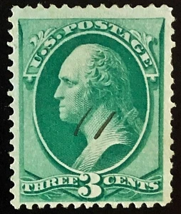 US 1870 #136 - 3c Green Washington Grill Pen Cancel F-VF Used - Picture 1 of 3