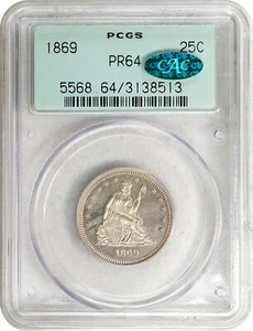 1869 Seated Liberty Quarter PR-64 PCGS/CAC Certified - OGH - Imagen 1 de 4