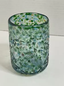 Tumbler The Orion The Del Mar Blue Green Confetti Blown Glass Cup - Picture 1 of 5