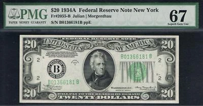 TOP POP NOTE. $20 1934A  New York FRN. Fr. 2055-B. PMG 67 EPQ.  - Image 1 of 2
