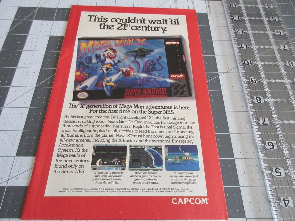 1993 Vtg Video Game Print Ad - MEGA MAN X - SUPER NINTENDO SNES - CAPCOM - Image 1 of 3