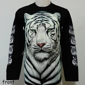 White Tiger Bengal Cat Glow in The Dark Long Sleeve T-Shirt PA2 Size M-XXL - Picture 1 of 5