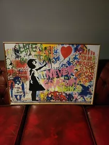 BANKSY girl with kite ART ABSTRACT,GRAFFITI gold frame PICTURE PRINT - Picture 1 of 1