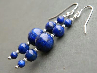 Круглые серьги-капли из стерлингового серебра 925 пробы с лазуритом - Изображение 1 из 4