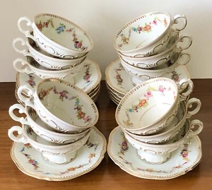 Schumann SCH337 China Cup & Saucer X12 SET Dresden Flowers STYLE Germany US ZONE - Picture 1 of 9