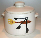 Vtg West Bend Usa Stoneware Fork Crock Bean Pot W Lid Cookie Jar Mcm Pottery 2Qt