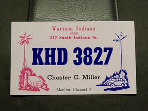 Tarjeta QSL - KHD 3827 - Chester C. Miller - Varsovia, Indiana - Imagen 1 de 2