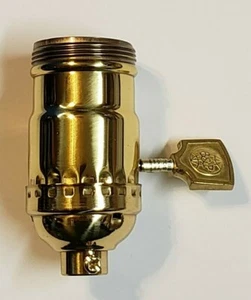 SOLID BRASS 3 WAY LAMP LIGHT SOCKET WITH UNO THREADS & DECORATIVE KEY 47644JB - Picture 1 of 6