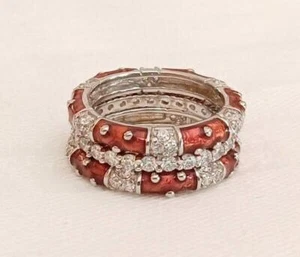 NIB Set 3 Esposito Diamonique Rings Sterling Silver Enamel Eternity Band Sz 6.25 - Picture 1 of 7