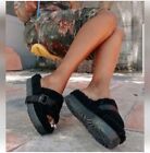 Ugg Australia Womens BlackFluffy Platform Sandals shoes sz 11