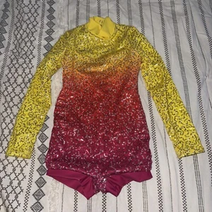 Weismann Yellow/Pink Ombre Sequin Bodysuit Dancewear Costume Leotard Size XS - Picture 1 of 7