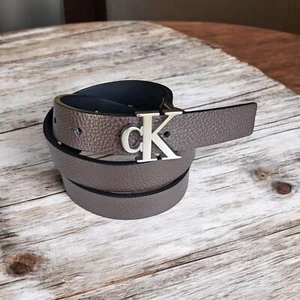Calvin Klein Women's CK Logo Brown Pebbled Texture Synthetic Leather Belt Size M - Picture 1 of 13
