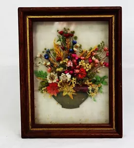 Vintage Dried Flowers Wood Framed Shadowbox 3D Wall Hanging Decorative Ornament - Picture 1 of 8