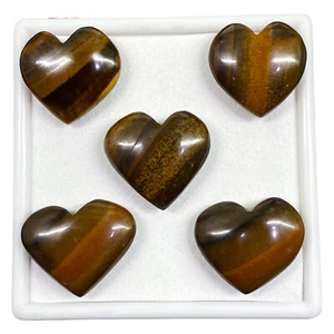 5 Pcs Natural Tiger Eye 27-29mm Heart Shape Loose Gemstones Wholesale Lot - Picture 1 of 15