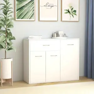 White Sideboard Table Cupboard Storage Unit Engineered Wood 88x30x70 cm - Picture 1 of 7