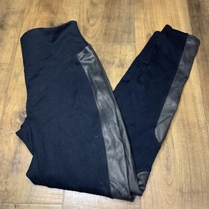 Spanx Faux Leather Panel Ponte Leggings Black Stretch 20135R Womens Size Small - Picture 1 of 4