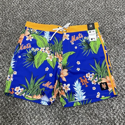 MLB New York Mets Hurley ‘47 Cannonball Paradise Beach Shorts Mens 34 Floral Cover
