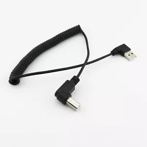 5FT Spiral Coiled USB 2.0 B Right Angle Male to A Right Angled Male Plug Cable - Picture 1 of 7