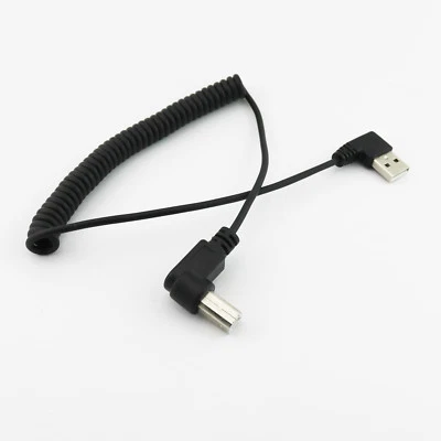 5FT Spiral Coiled USB 2.0 B Right Angle Male to A Right Angled Male Plug Cable - Image 1 of 4