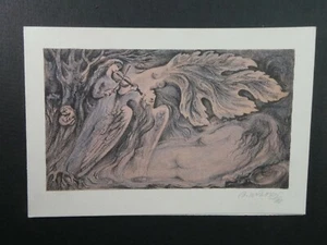 Radierung / Radierung Liebende / Engel, Original Gravur, Doppelkarte, 10 x 15 cm - Bild 1 von 1