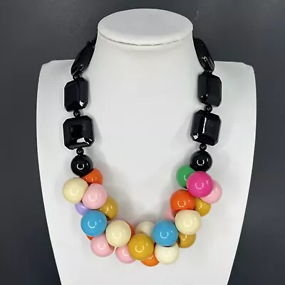 Chunky Beaded Cluster Necklace Multicolor Cluster Post Modern Statement Atomic - Image 1 of 4
