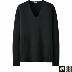 LEMAIRE x UNIQLO 'U' Herren Designer Milano gerippter V-Ausschnitt Wollpullover S schwarz Neu mit Etikett - Bild 1 von 8