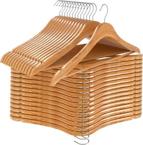 Wooden Hangers Pack of 20 & 80 Suit Hangers Premium Natural Finish Utopia Home - Picture 1 of 12