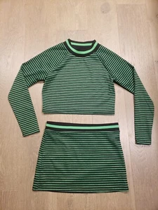 Kahlana Barfield Marrone Piccola Riga Verde Set [Camicia LS e Minigonna] Target 2 - Foto 1 di 11