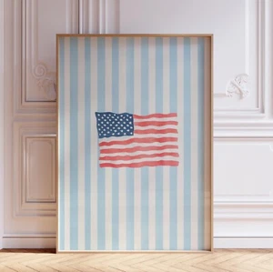 Stampa artistica da parete estiva spiaggia bandiera americana blu chiaro - Foto 1 di 6