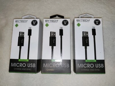Qty 3 Bytech Micro USB Cable Sync/Charge 3.5 Feet Tablets & Smartphones NEW - Image 1 of 3