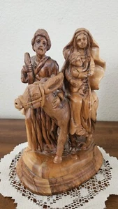 Natività Giuseppe, Maria e Gesù Bambino in legno di ulivo fatto a mano. Vintage Twemeh Bros, Israele - Foto 1 di 11
