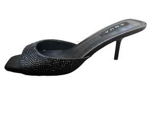 AQUA Bloomingdales  ONYX Black Satin/ Stones Sandals Heels 9 NEW NIB - Picture 1 of 7