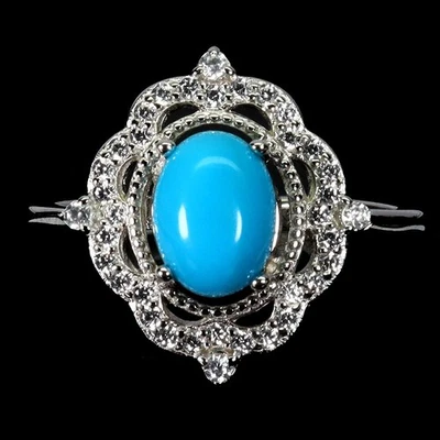 Anillo de plata de ley 925 turquesa ovalado 8x6 mm piedras preciosas naturales joyería tamaño 7,5 Foto 1 de 4