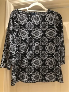 Croft & Barrow Damen Bluse weiß schwarz Blumen Langarm Baumwolle PXS - Bild 1 von 6