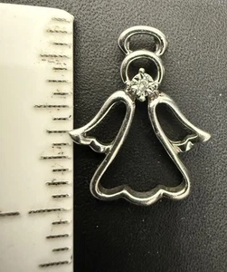Angel Pendant Halo 925 Sterling Silver Real Center Diamond Stone - Picture 1 of 6