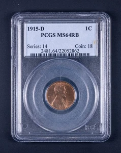 1915-D Lincoln Wheat Cent Penny 1c PCGS MS64 RN Red/Brown WB862 - Picture 1 of 2