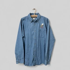 Seabees US Navy Shirt Denim Button Up Blue Long Sleeve Military Men’s XL Y2K - Picture 1 of 5