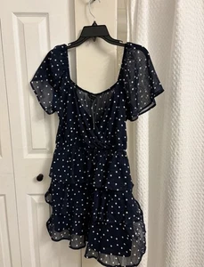 NWT - Francesca’s Women’s Navy Polka Dotted Dress - Size Medium - Picture 1 of 9