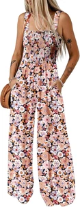 Salopette donna casual ampia salopette senza maniche stampata gamba larga pantaloni lunghi - Foto 1 di 11