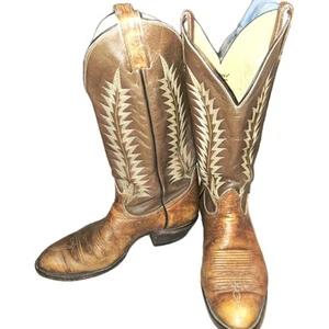 Vintage Tony Lama Bull Shoulder Cowboy Boots Gold Label Mens Size 9.5E USA - Picture 1 of 13