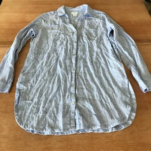 Sigrid Olsen 100% Linen Shirt Women M Blue Button Up Pocket Roll Tab Sleeve - Picture 1 of 15