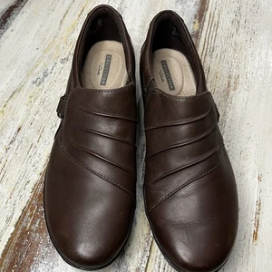 Clarks Everlay Heidi Shoes Womens Sz 7 1/2 Slip On Loafers Dark Brown Leather - Picture 1 of 6