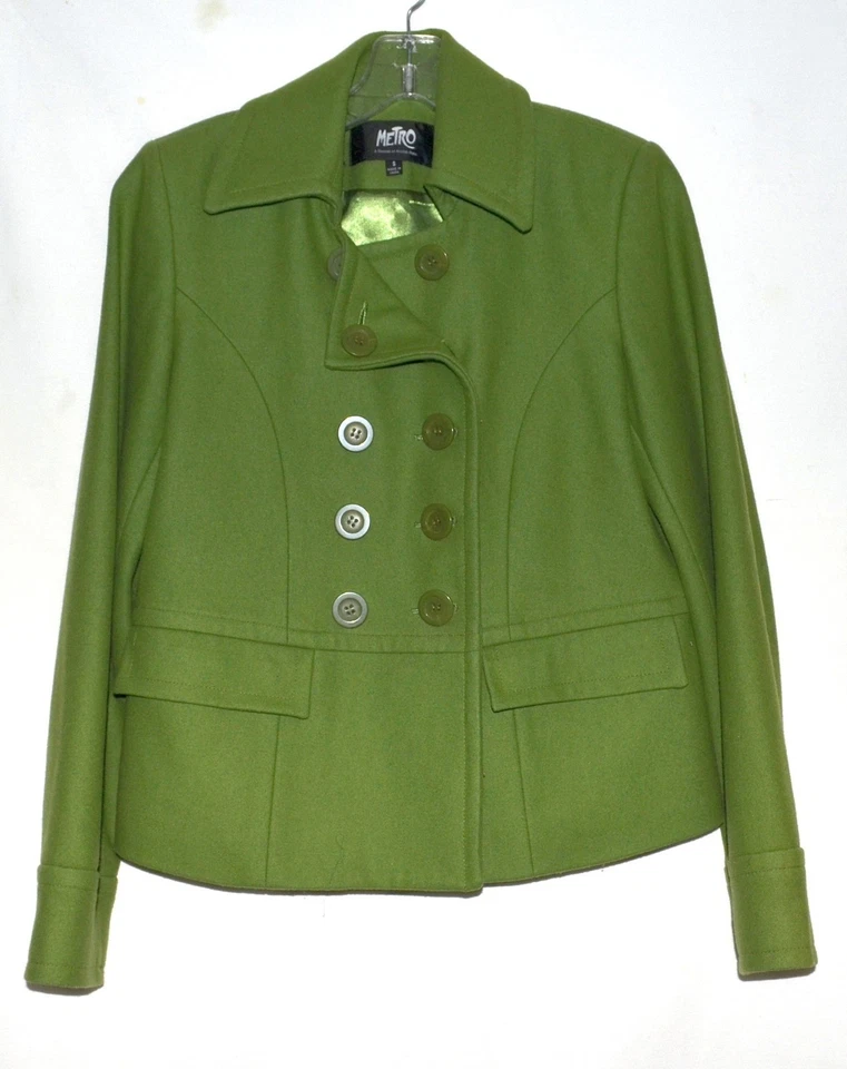 Chaqueta para mujer Metro Kristen Blake verde lima lana y rayón doble botonadura talla S Foto 1 de 4